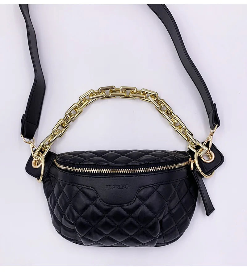 Women's Fanny Pack High Waist Bag Thick Chain Shoulder Crossbody Chest Bag