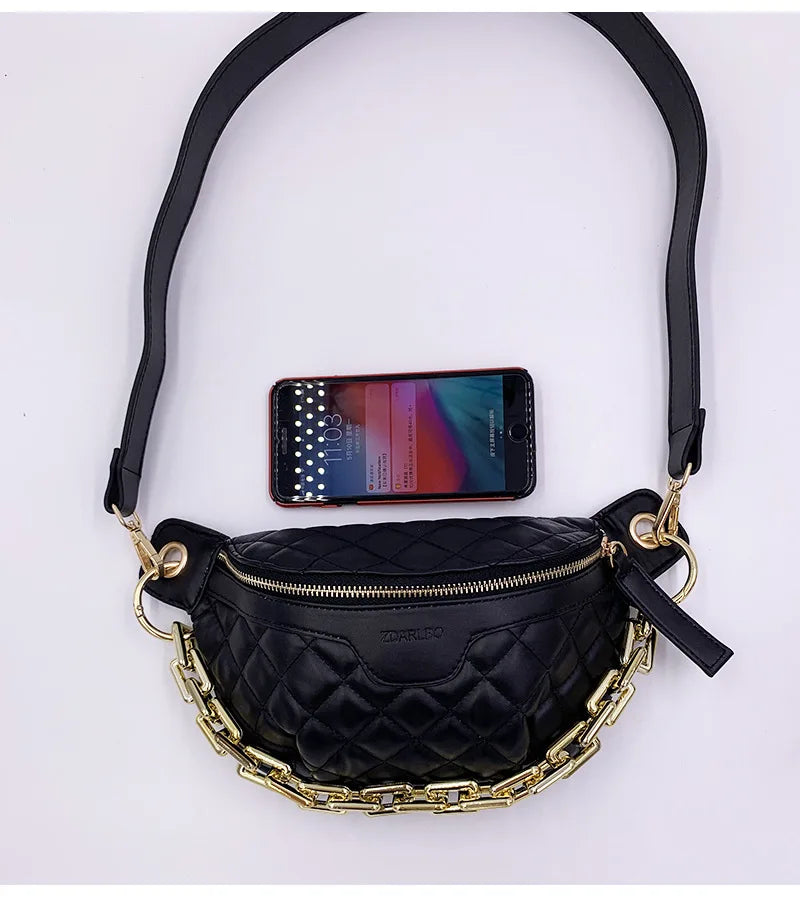 Women's Fanny Pack High Waist Bag Thick Chain Shoulder Crossbody Chest Bag
