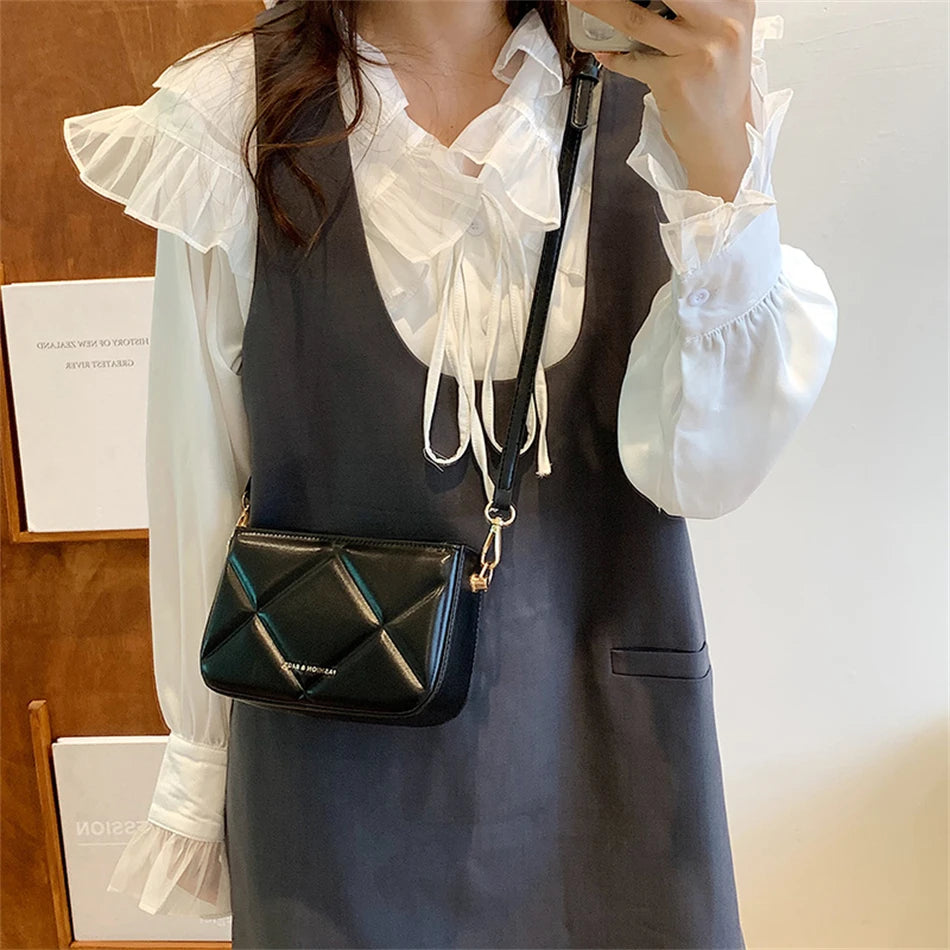 Women's Small Crossbody Bag Purses and Handbags Lingge PU Leather Shoulder Bags