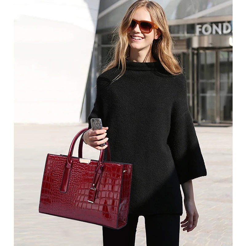 Crocodile Pattern Shoulder Bag PU Leather Crossbody Handbag