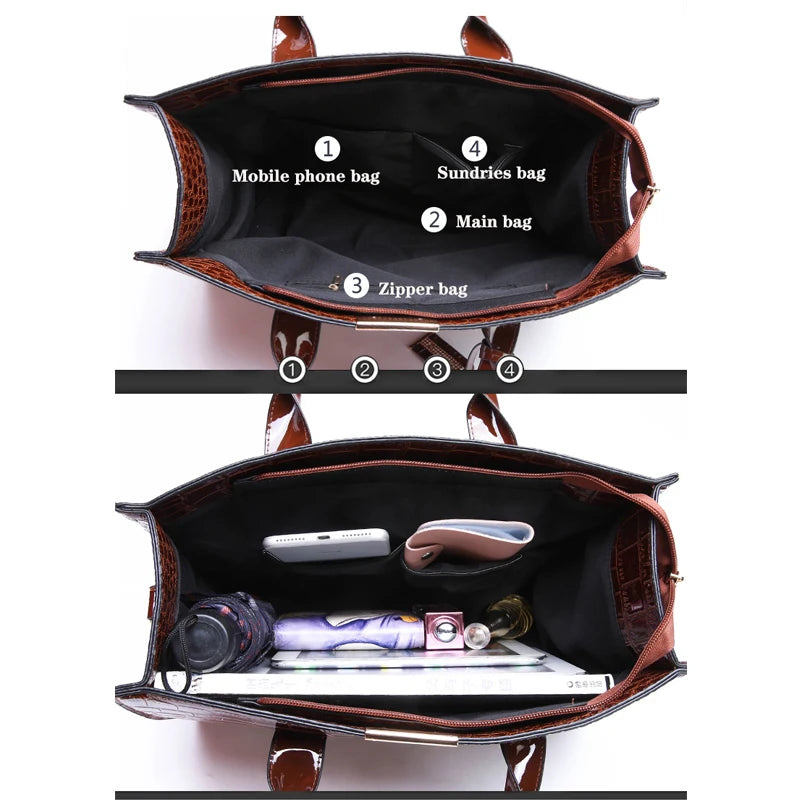 Crocodile Pattern Shoulder Bag PU Leather Crossbody Handbag