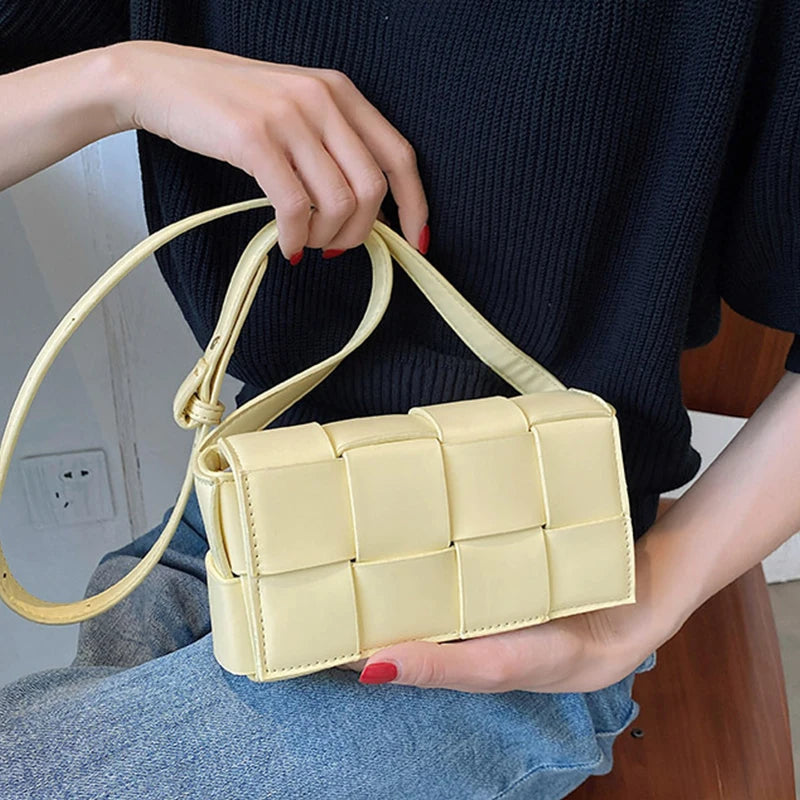 Women's Woven Shoulder Bag PU Leather Crossbody Messenger Satchel Bolsas