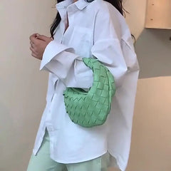 Woven Leather Zipper Clutch Bag for Women Soft Hobo Tote Handbag