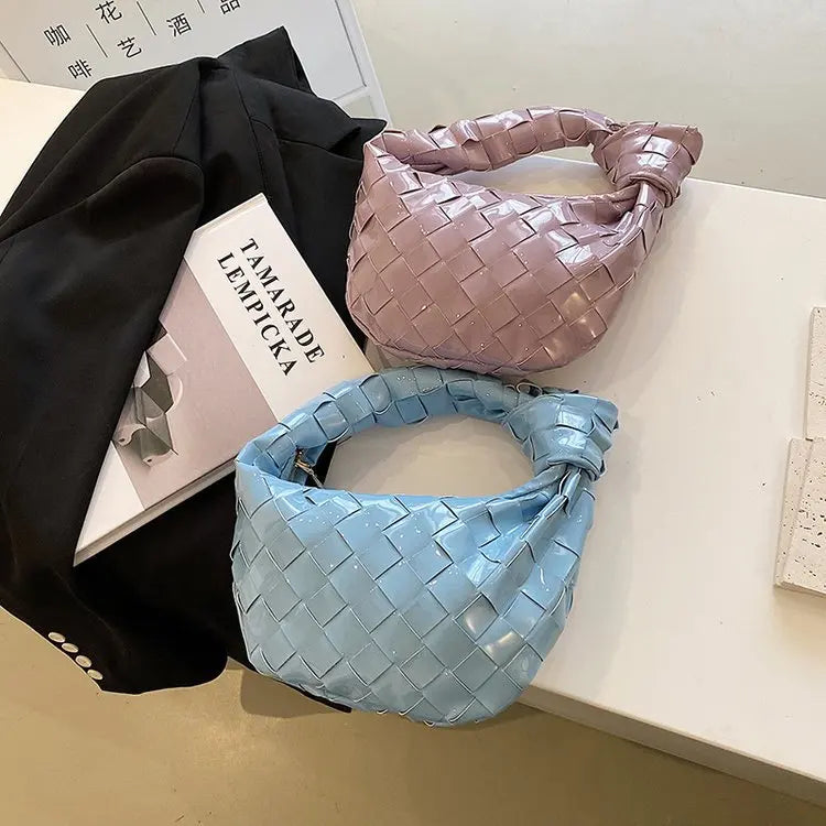 Woven Leather Zipper Clutch Bag for Women Soft Hobo Tote Handbag