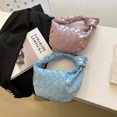 Woven Leather Zipper Clutch Bag for Women Soft Hobo Tote Handbag