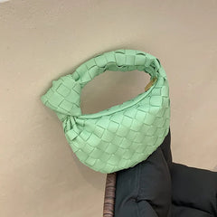 Woven Leather Zipper Clutch Bag for Women Soft Hobo Tote Handbag