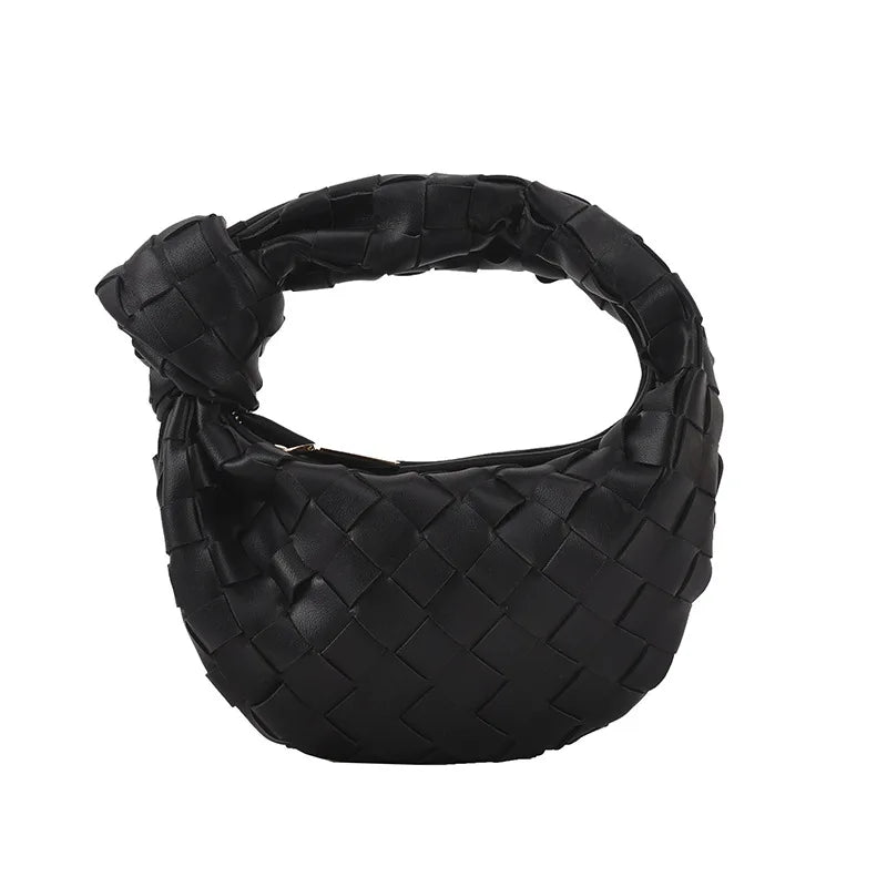 Woven Leather Zipper Clutch Bag for Women Soft Hobo Tote Handbag