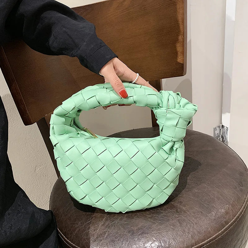 Woven Leather Zipper Clutch Bag for Women Soft Hobo Tote Handbag