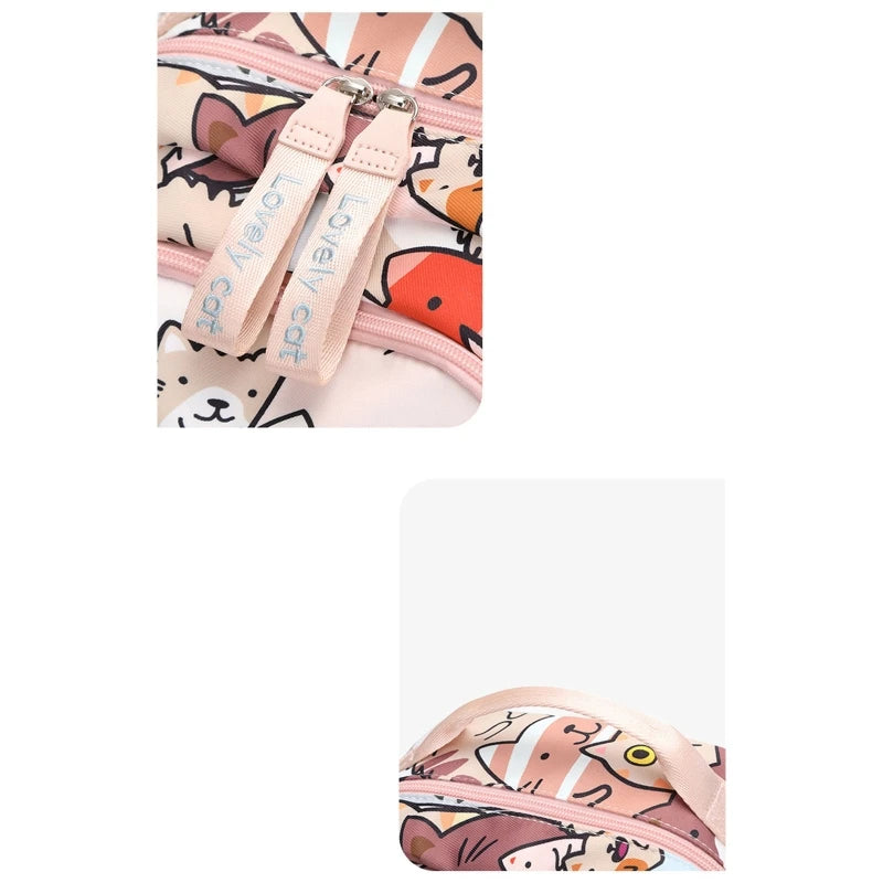 CAT Print School Backpack Teen Girls Shoulder Bag Student Pocket Daypack