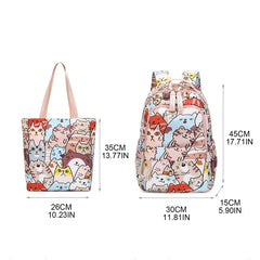 CAT Print School Backpack Teen Girls Shoulder Bag Student Pocket Daypack