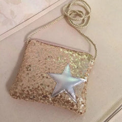 Sequin Star Girl Bag Oblique Satchel Zipper Bag for Kids