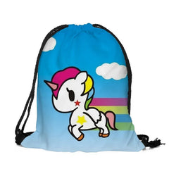 3D Cartoon Unicorn Drawstring Backpack Thin Rope Strap Small Size
