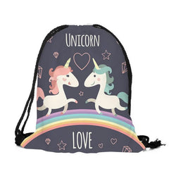 3D Print Cartoon Unicorn Drawstring Backpack Small Size