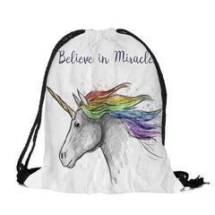 3D Print Cartoon Unicorn Drawstring Backpack Small Size