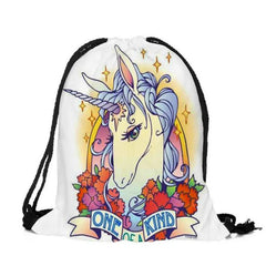 3D Print Cartoon Unicorn Drawstring Backpack Small Size