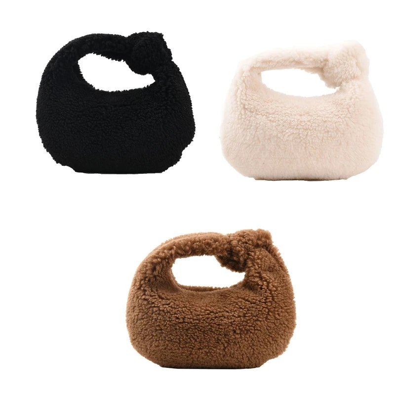 M6CC Plush Shoulder Bag for Women Autumn Winter Tote Handbag