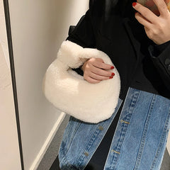 M6CC Plush Shoulder Bag for Women Autumn Winter Tote Handbag