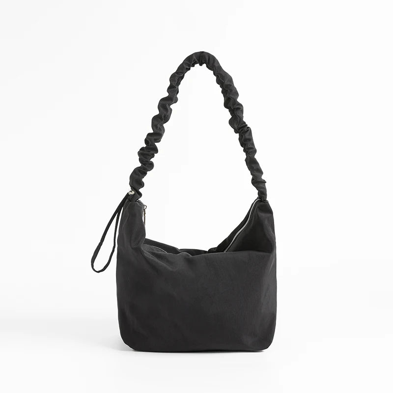 Adjustable Ruched Handle Women Underarm Shoulder Bag Soft Nylon Hobo Purse