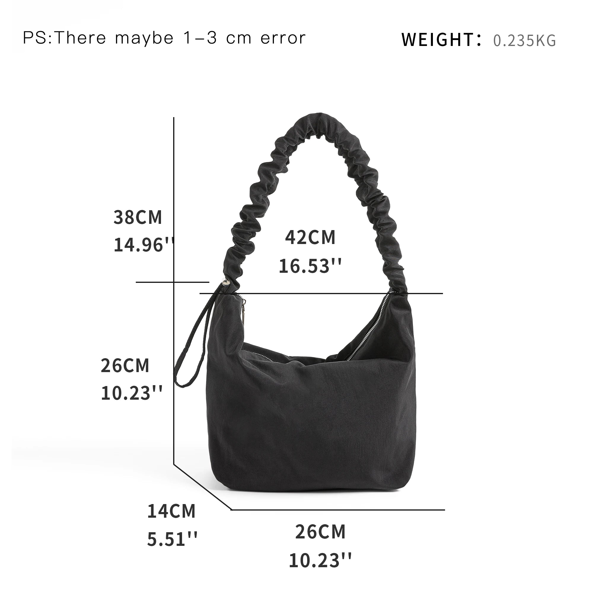 Adjustable Ruched Handle Women Underarm Shoulder Bag Soft Nylon Hobo Purse