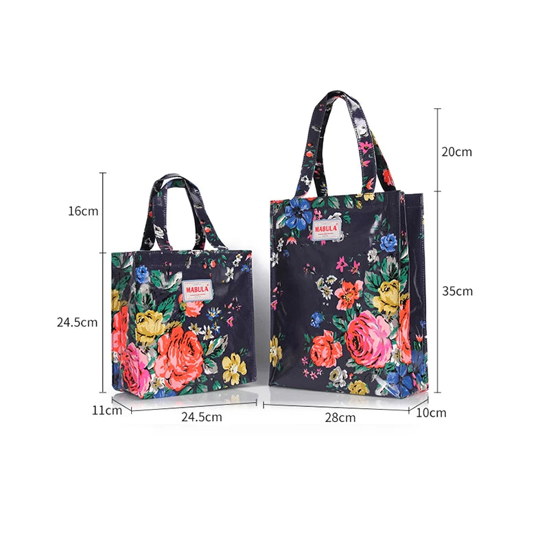 Boho Flower Print Women PVC Shopping Bag Eco Friendly Reusable Tote Handba