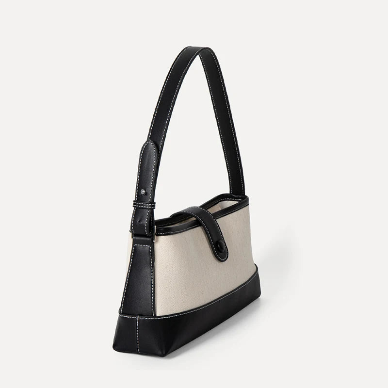 Canvas Women Totes Leather Patchwork Handbag Female Underarm Shoulder Bags