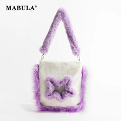 Casual Large Capacity Women Bucket Tote Handbag Faux Fur Shoulder Bag Purple