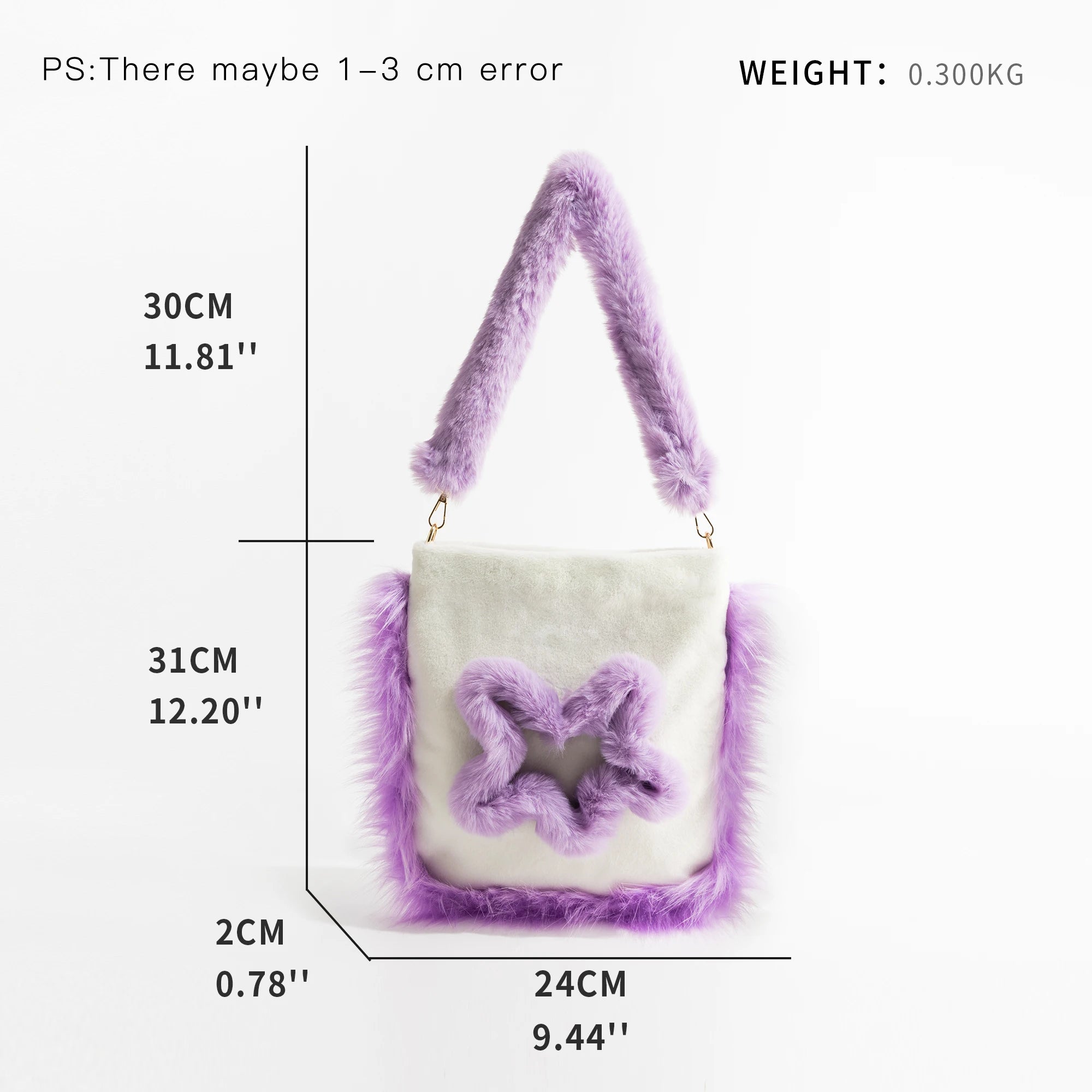 Casual Large Capacity Women Bucket Tote Handbag Faux Fur Shoulder Bag Purple