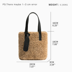 Coffe Sqaure Faux Fur Women Tote Bag - Soft Fluffy Small Shopper Purse