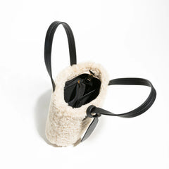 Coffe Sqaure Faux Fur Women Tote Bag - Soft Fluffy Small Shopper Purse