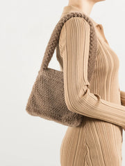 Faux Fur Shoulder Bag for Women Hobo Purse Top Handle Handbag