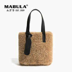 Faux Fur Small Phone Purses Women Mini Tote Bag Vintage Brown Handbags