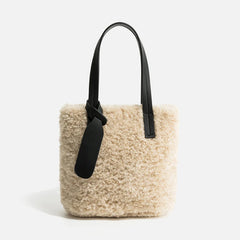 Faux Fur Small Phone Purses Women Mini Tote Bag Vintage Brown Handbags