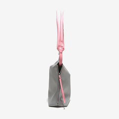 Gray/Pink PU Leather Shoulder Bag for Women Adjustable Strap Hobo Purse