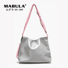 Gray/Pink PU Leather Shoulder Bag for Women Adjustable Strap Hobo Purse