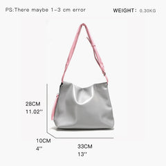 Gray/Pink PU Leather Shoulder Bag for Women Adjustable Strap Hobo Purse