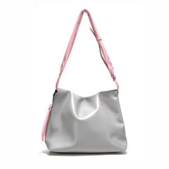 Gray/Pink PU Leather Shoulder Bag for Women Adjustable Strap Hobo Purse