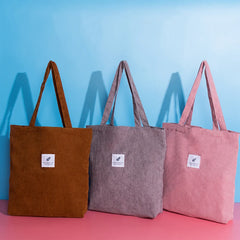 Casual Corduroy Tote Bag Soft Shopping Handbag for Women