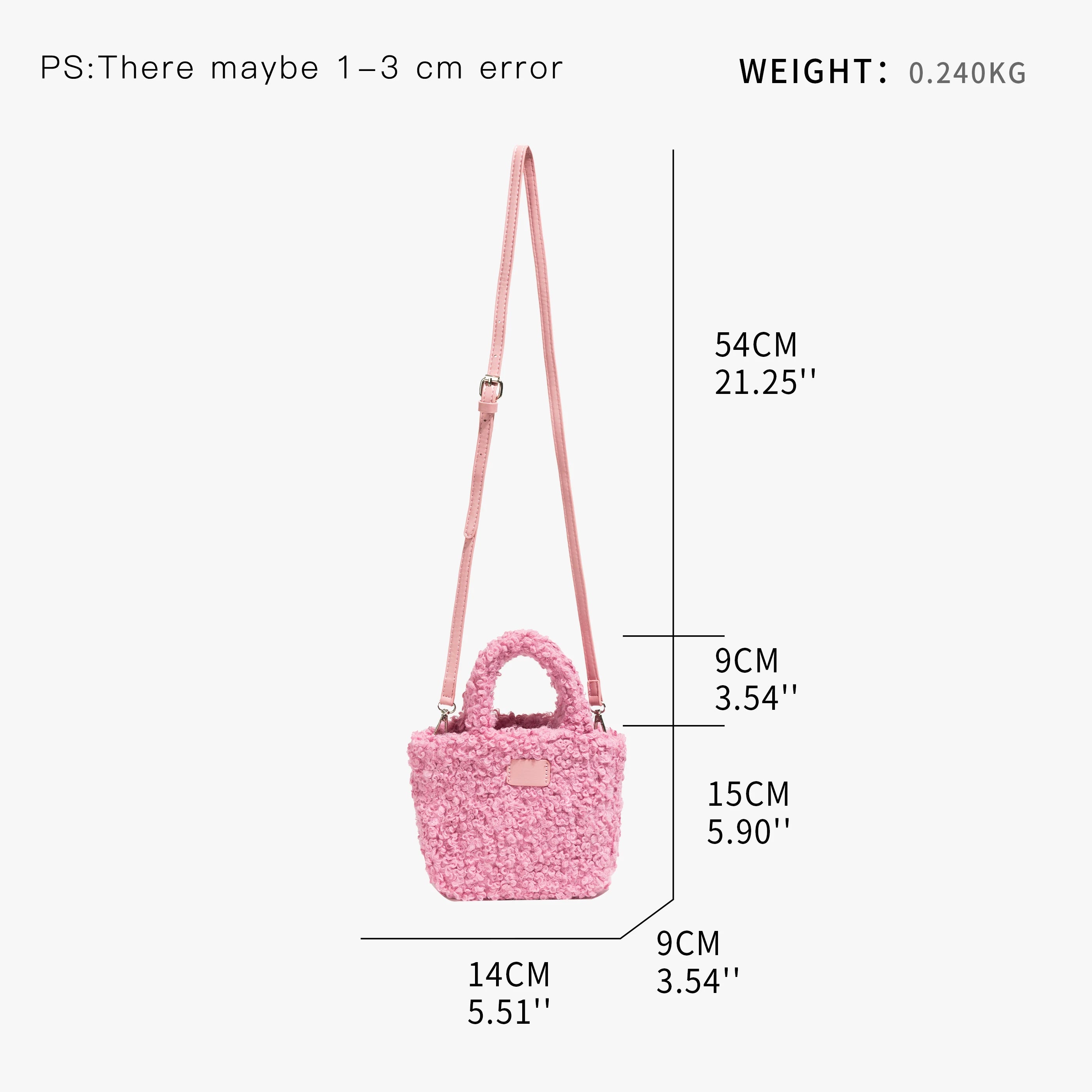 Pink Faux Lambhair Fur Womens Tote Purse Soft Crossbody Bag
