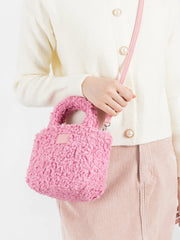 Pink Faux Lambhair Fur Womens Tote Purse Soft Crossbody Bag