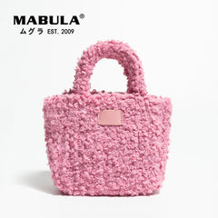 Pink Faux Lambhair Fur Womens Tote Purse Soft Crossbody Bag