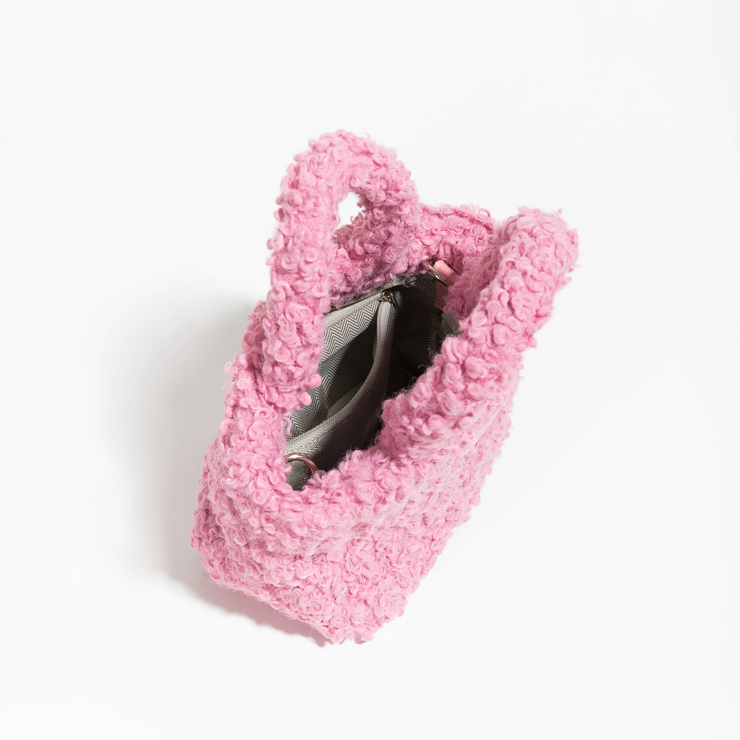 Pink Faux Lambhair Fur Womens Tote Purse Soft Crossbody Bag