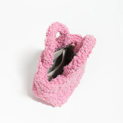 Pink Faux Lambhair Fur Womens Tote Purse Soft Crossbody Bag