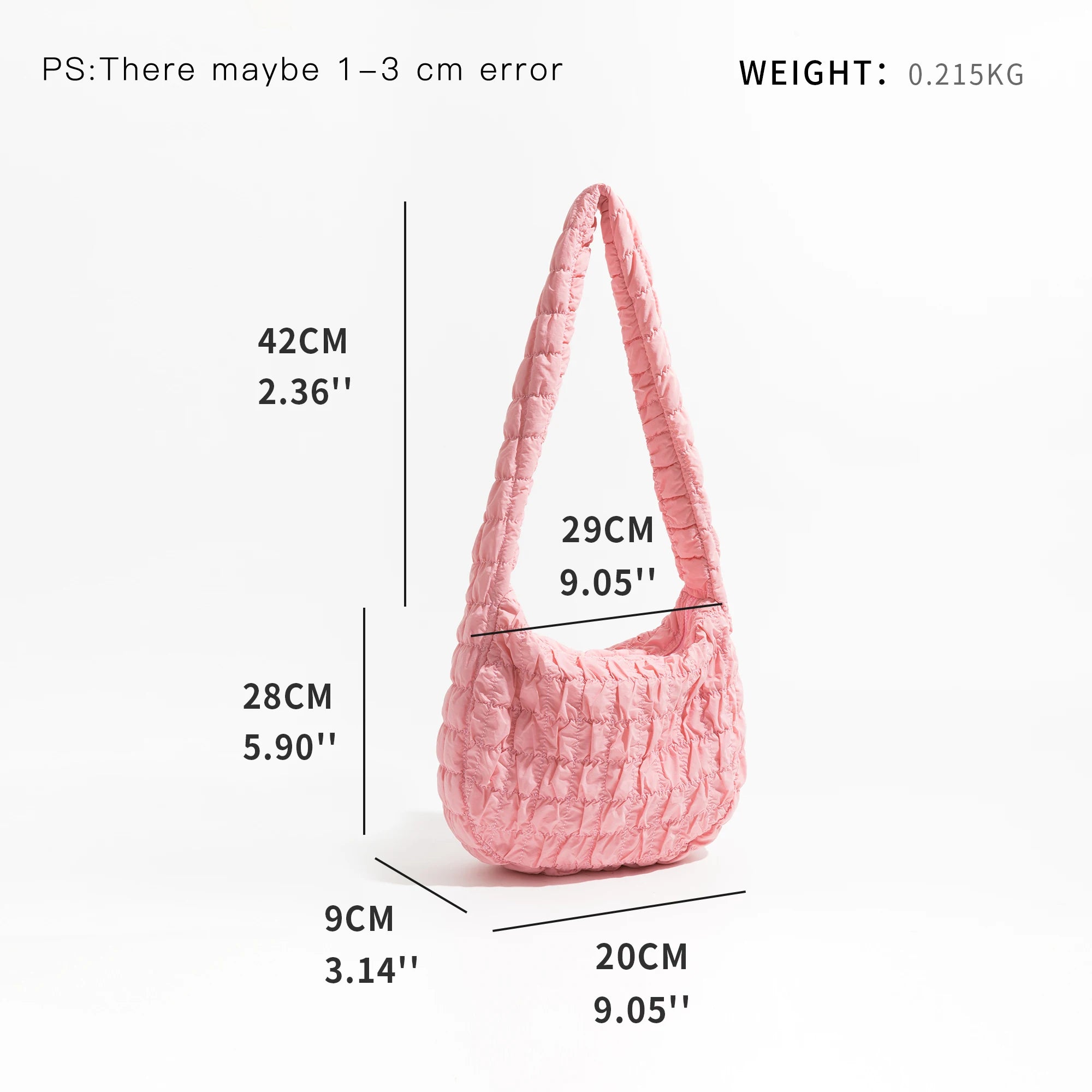 Pink Lightweight Quilting Crossbody Hobo Purse for Women