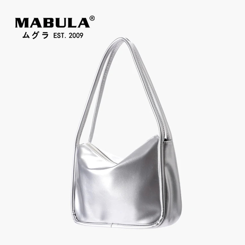 Silver Stylish Women Shoulder Bags Double Strap Small Tote Handbags Soft Leather
