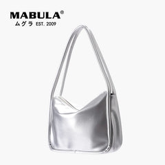 Silver Stylish Women Shoulder Bags Double Strap Small Tote Handbags Soft Leather