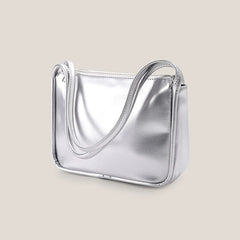 Silver Stylish Women Shoulder Bags Double Strap Small Tote Handbags Soft Leather