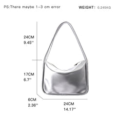 Silver Stylish Women Shoulder Bags Double Strap Small Tote Handbags Soft Leather