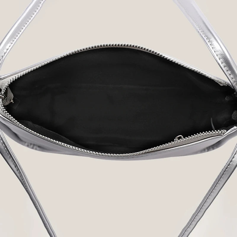 Silver Stylish Women Shoulder Bags Double Strap Small Tote Handbags Soft Leather