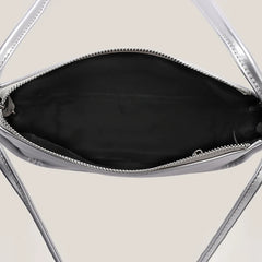 Silver Stylish Women Shoulder Bags Double Strap Small Tote Handbags Soft Leather