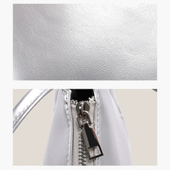 Silver Stylish Women Shoulder Bags Double Strap Small Tote Handbags Soft Leather